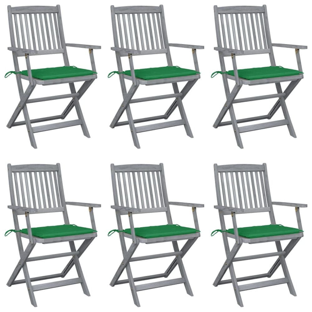 Petromila vidaXL Skladacie vonkajšie stoličky s podložkami 6 ks akáciový masív